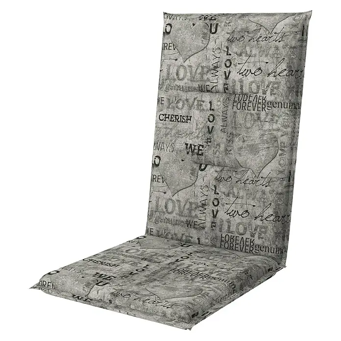 Doppler Gartenmöbel-Auflage Spot - Hochlehner, 118 x 48 x 5 cm, Baumwoll-Polyester-Mischgewebe, Herzen Grau - Sitzkissen mit einem romantischen "Love"-Design, ideal für eine gemütliche und stilvolle Atmosphäre.