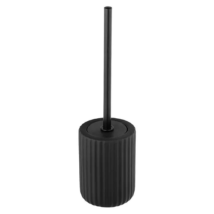 Wenko Belluno WC-Bürstengarnitur - Keramik, Schwarz - Schwarze WC-Bürste mit geripptem Behälter und schlankem Griff für die stilvolle Badreinigung. Praktisch und elegant zugleich.