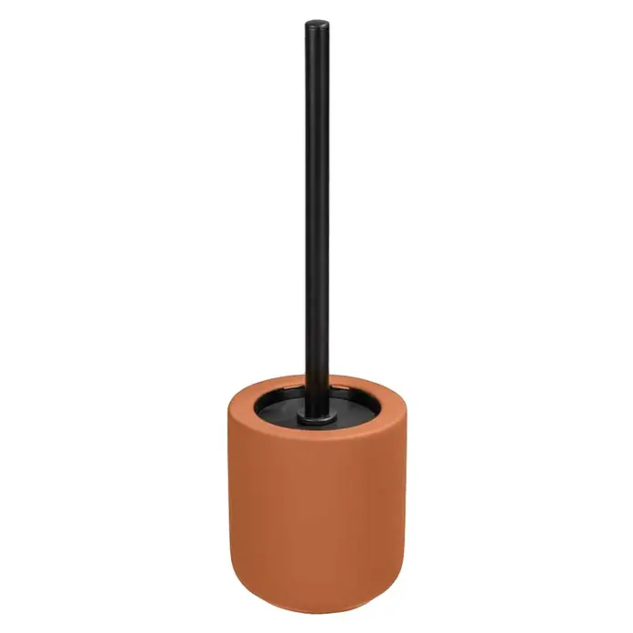 Wenko Conjunto de escobilla Avellino - Cerámica, Terracota - Escobilla de baño con soporte naranja y mango negro para el baño.