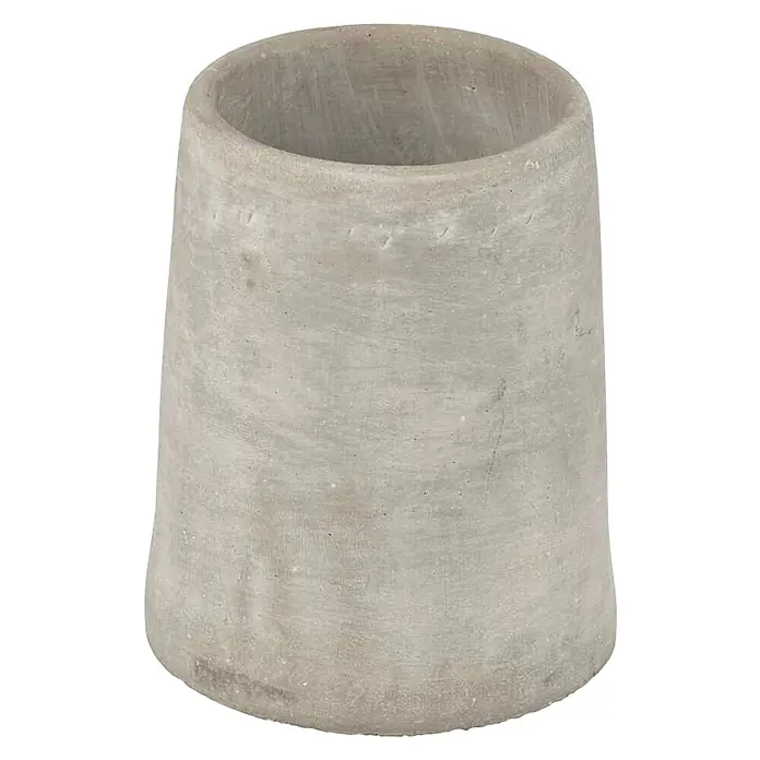 Wenko Zahnputzbecher Villena - Beton, Grau - Grauer, konischer Blumentopf aus Zement mit rauer Textur und zylindrischer Öffnung, ideal für Zimmerpflanzen oder als dekoratives Element.