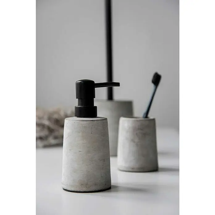 Wenko Zahnputzbecher Villena - Beton, Grau - Seifenspender, Becher und Toilettenpapierhalter aus Beton mit einem modernen, minimalistischen Design für Badezimmeraccessoires.