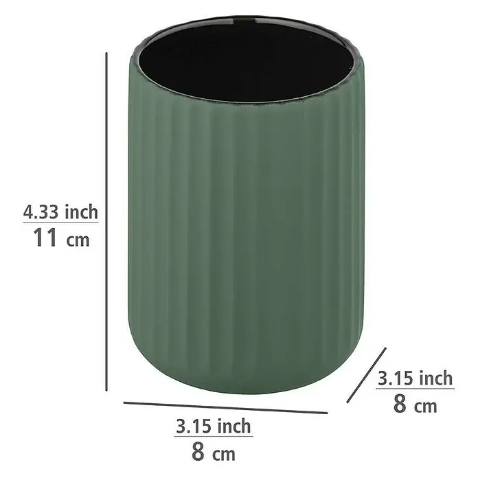 Wenko Belluno Zahnputzbecher - Keramik, Grün - Grüne Vase mit Maßen. Die Höhe beträgt 11 cm und der Durchmesser 8 cm. Praktisch und stilvoll für Blumen oder als Deko.