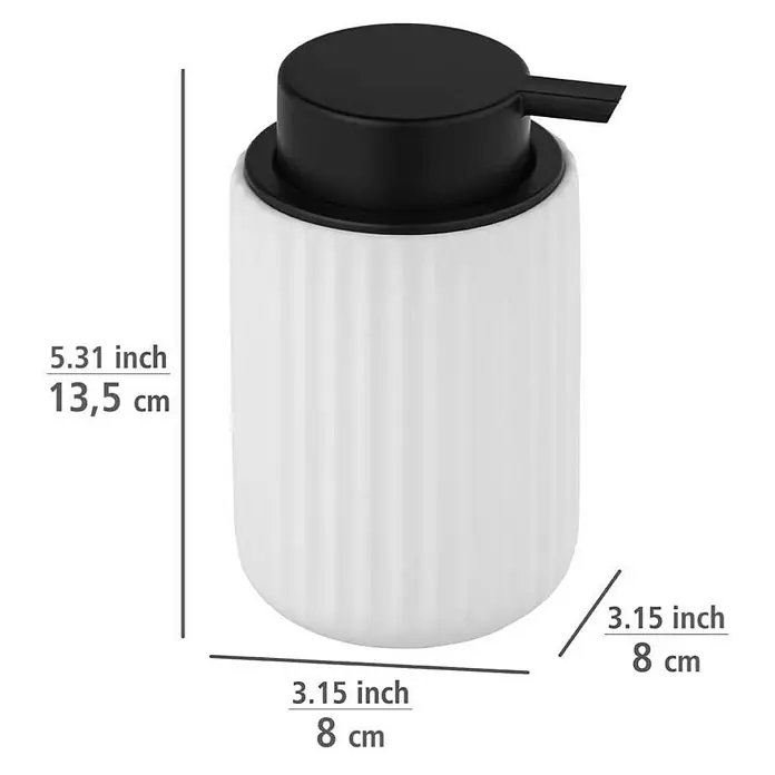 Wenko Belluno Seifenspender - Keramik, Weiß - Seifenspender mit den Maßen 13,5 cm Höhe und 8 cm Durchmesser, ideal für Bad und Küche.
