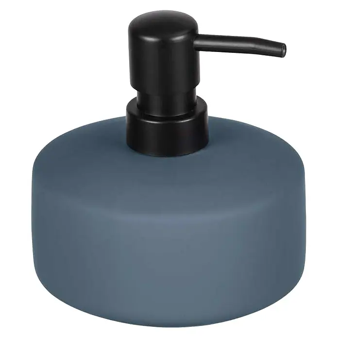 Wenko Seifenspender Avellino - Keramik, Blau - Seifenspender mit blauer Keramikbasis und schwarzer Pumpe, perfekt für Badezimmer oder Küche. Stilvoll und funktional.