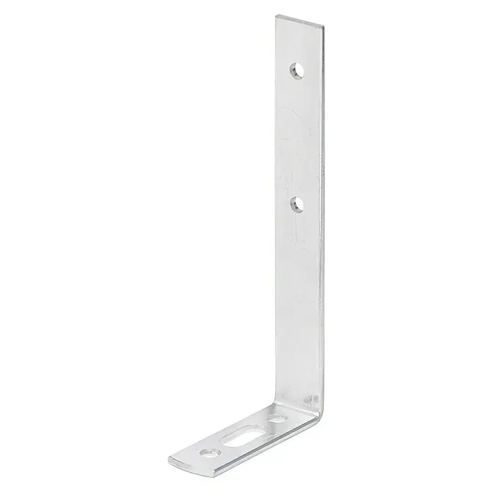 Stabilit Gardinenwinkel - L x B: 120 x 60 mm, Silber - Nahaufnahme einer silbernen Winkelhalterung mit Befestigungslöchern, ideal zur stabilen Montage von Objekten.