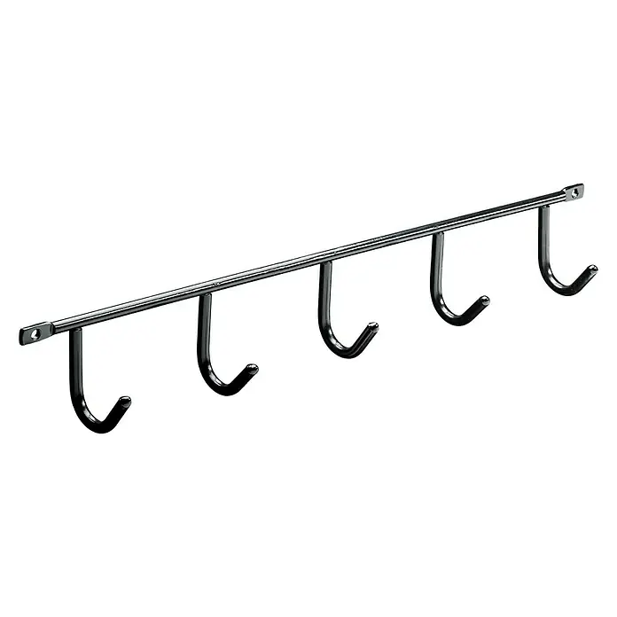 Hettich Hakenleiste - 35 x 52 mm, Anzahl Haken: 5 Stk. - Silberner Garderobenhaken mit fünf Haken, ideal für die Aufbewahrung von Kleidung und Accessoires im Haushalt.