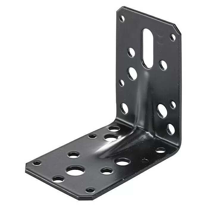 Hettich Verstellwinkel mit Wulst - L x B x H: 60 x 90 x 90 mm, 1 Stk. - Dunkelgraues L-förmiges Metallwinkelstück mit mehreren Befestigungslöchern.