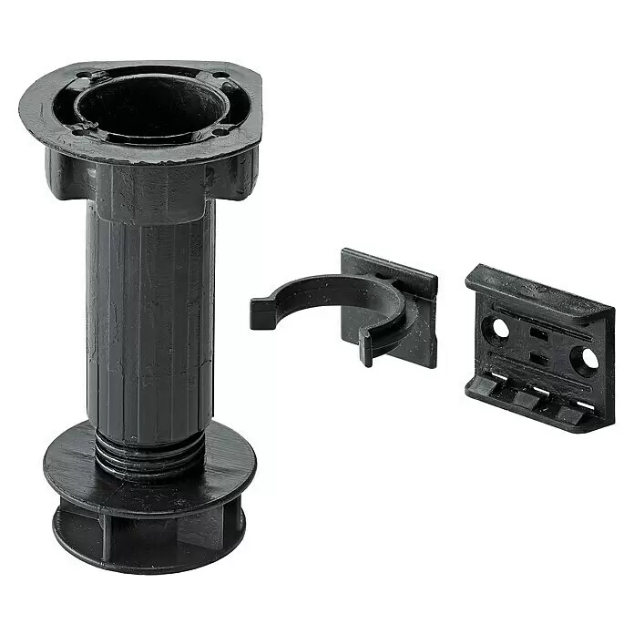 Hettich Sockelverstellfuß - Traglast: 200 kg, Verstellbar: 100 mm - 120 mm, 4 Stk. - Schwarzer Kunststoff-Möbelfuß verstellbar mit zwei Montagehalterungen.