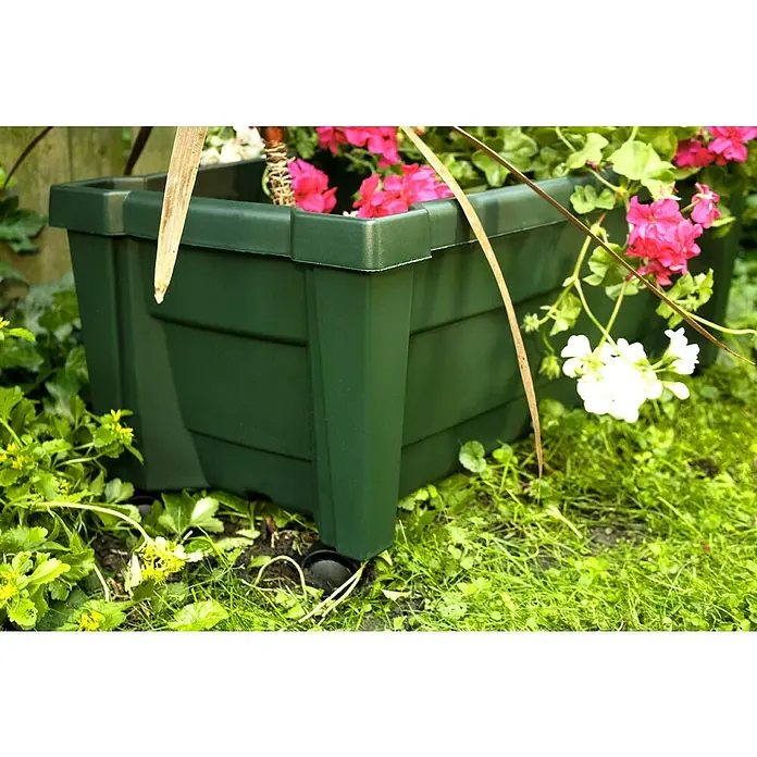 KHW Pflanzkasten Calypso - Außenmaß (L x B x H): 79 x 35 x 33 cm, Kunststoff, Grün, Ohne Rankgitter - Grüner Pflanzkasten mit bunten Blumen, der eine natürliche und lebendige Note in jeden Garten bringt.