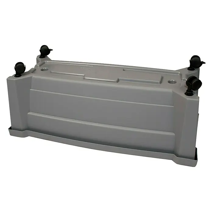 KHW Pflanzkasten Calypso - Außenmaß (L x B x H): 79 x 35 x 33 cm, Kunststoff, Grau, Ohne Rankgitter - Ein grauer Geräteuntersatz mit Rollen für einfache Mobilität und stabilen Halt, ideal für Werkstatt oder Garage.