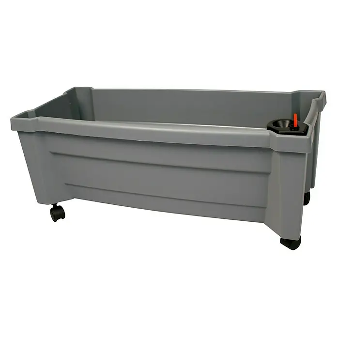 KHW Pflanzkasten Calypso - Außenmaß (L x B x H): 79 x 35 x 33 cm, Kunststoff, Grau, Ohne Rankgitter - Graue, rechteckige mobile Kunststoffwanne mit Rollen, perfekt für Lagerung und Transport.