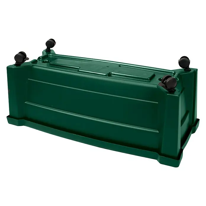 KHW Pflanzkasten Calypso - Außenmaß (L x B x H): 79 x 35 x 33 cm, Kunststoff, Grün, Ohne Rankgitter - Grüne Pflanzenkiste mit Rädern. Vielseitig einsetzbarer, rollbarer Pflanzbehälter für den Innen- und Außenbereich.