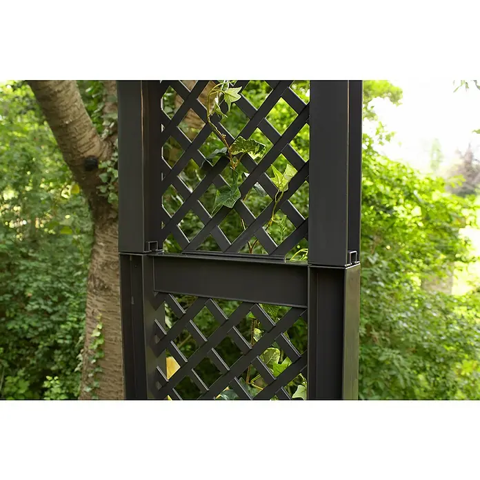 KHW Rosenbogen - Anthrazit, 100 x 43 x 207 cm - Das Bild zeigt eine modulare Rankhilfe mit einem feinen Gittermuster, ideal für Kletterpflanzen und zur stilvollen Gartengestaltung.