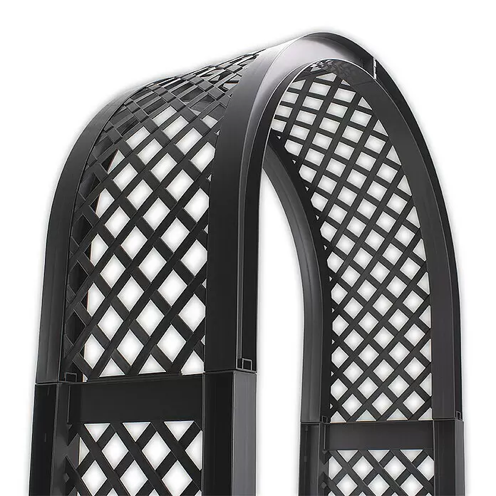KHW Rosenbogen - Anthrazit, 100 x 43 x 207 cm - Schwarzer Gartenbogen aus Kunststoff mit Gitterdesign für Kletterpflanzen.