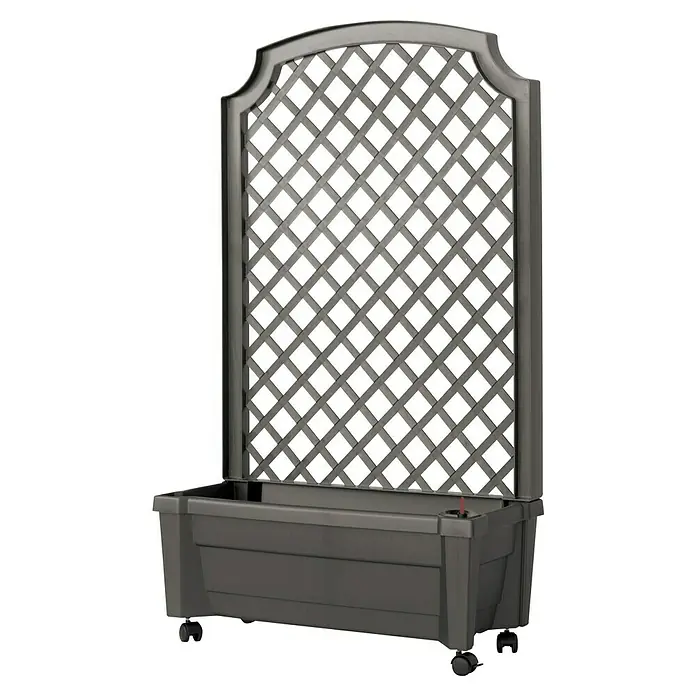 KHW Pflanzkasten Calypso - Außenmaß (L x B x H): 79 x 35 x 134 cm, Kunststoff, Anthrazit, Mit Rankgitter - Ein grauer Pflanzkasten mit Spalier. Ideal für Kletterpflanzen, um einen stilvollen Garten- oder Terrassenbereich zu gestalten und zu verschönern.