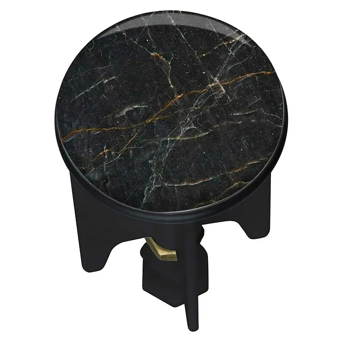 Wenko Excenterstopfen MarbleMarmor, Durchmesser: 3,9 cm - Elegantes, kleines Beistelltischchen mit einer runden, schwarzen Marmorplatte und einem schlanken, mattschwarzen Gestell. Ein Blickfang für jeden Raum.