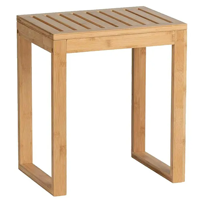 Wenko Bambusa Badhocker - B x H: 40 x 30 cm, Bambus - Hocker aus Bambusholz mit Lattenrost-Design für Bad oder Wohnbereich. Natürliches, helles Holz sorgt für eine freundliche Atmosphäre.