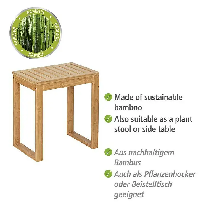 Wenko Bambusa Badhocker - B x H: 40 x 30 cm, Bambus - Bambushocker: Nachhaltig, vielseitig, ideal als Pflanzenhocker oder Beistelltisch. Aus nachhaltigem Bambus gefertigt.