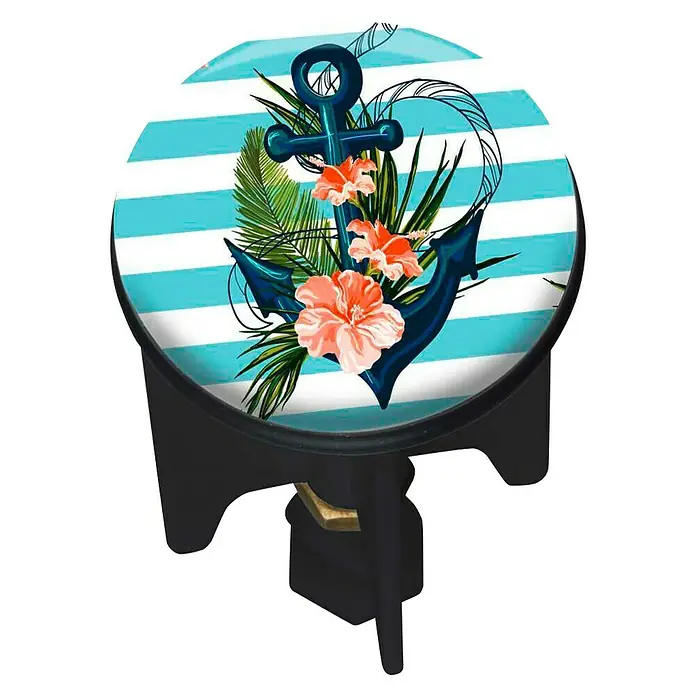 Wenko Excenterstopfen Ancora - Anker, Durchmesser: 3,9 cm - Dekorativer Waschbeckenstöpsel mit maritimem Anker- und Blumenmuster für eine stilvolle Badgestaltung.