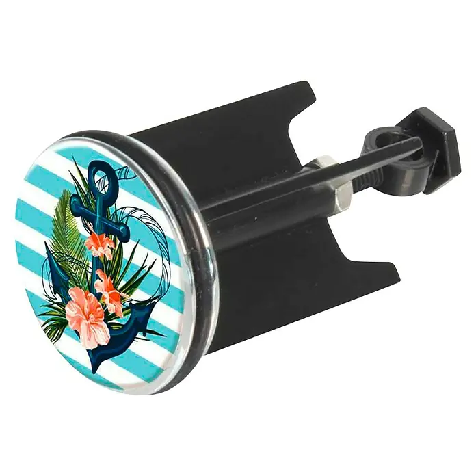 Wenko Excenterstopfen Ancora - Anker, Durchmesser: 3,9 cm - Waschbeckenstöpsel mit Anker- und Blumenmuster auf blau-weißen Streifen. Ein dekoratives Accessoire für jedes Badezimmer!