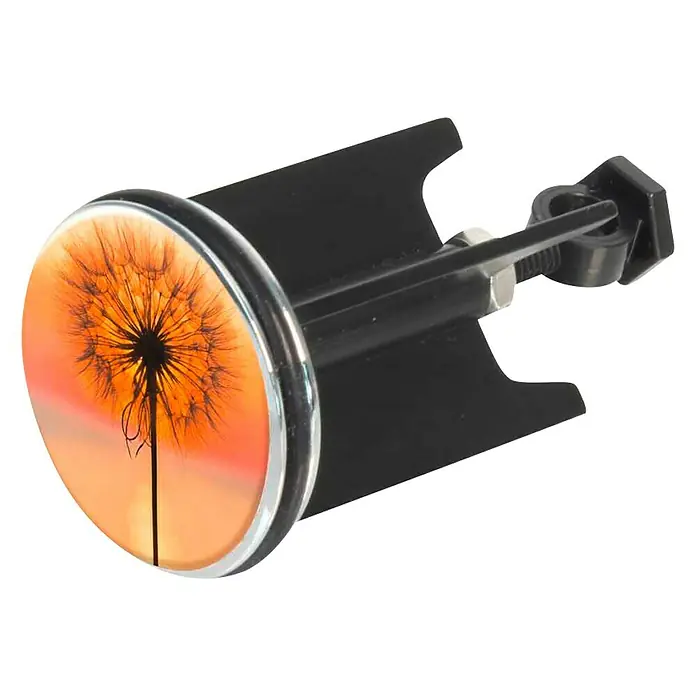 Wenko Excenterstopfen Panadero - Pusteblume, Durchmesser: 3,9 cm - Detaillierter Blick auf einen Waschbeckenstöpsel mit Pusteblumenmotiv, das Design und Funktionalität vereint.