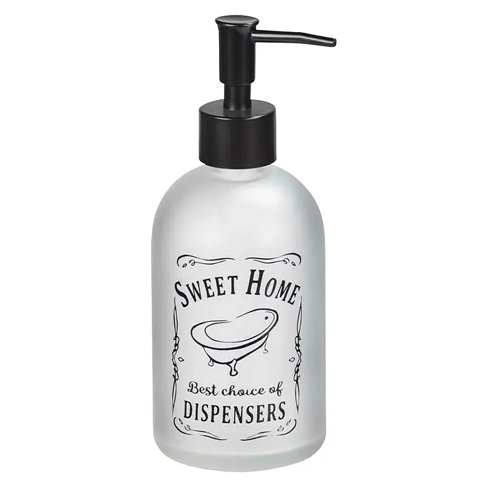 Wenko Seifenspender Sweet Home - Glas, Transparent - Seifenspender mit Aufdruck "Sweet Home", eine stilvolle Ergänzung für jedes Badezimmer.