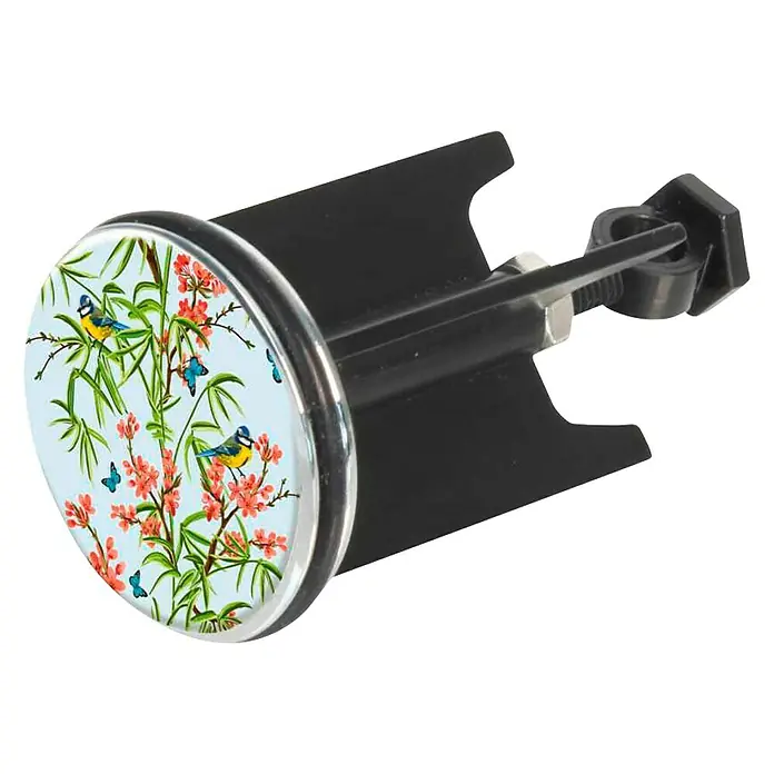 Wenko Excenterstopfen NaturaNatur, Durchmesser: 3,9 cm - Waschbeckenstöpsel mit Vogel- und Blumenmuster, ideal für farbenfrohe Badezimmer. Sorgt für einen Hauch von Natur im Bad.