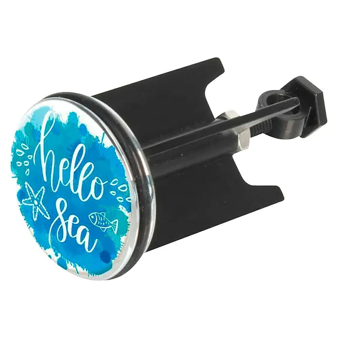 Wenko Excenterstopfen Hello Sea - Hello Sea, Durchmesser: 3,9 cm - Dieser Waschbeckenstöpsel mit dem Aufdruck "Hallo Meer" verleiht dem Badezimmer eine maritime Note und hält das Wasser zuverlässig zurück.