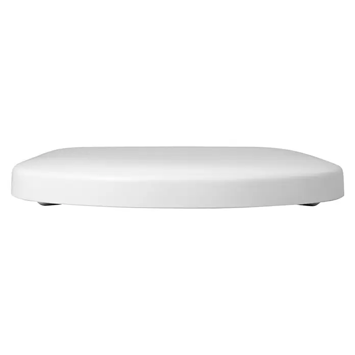 Camargue Paris WC-Sitz - Duroplast, Weiß, Mit Absenkautomatik - Nahaufnahme eines weißen, runden Objekts, möglicherweise ein Deckel oder eine Abdeckung. Schlichtes Design auf schwarzem Hintergrund.