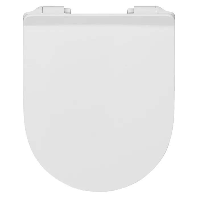 Camargue WC-Sitz Rom 2.0 - Duroplast, Weiß, Mit Absenkautomatik - Draufsicht auf einen weißen WC-Sitz mit einem schlichten, modernen Design vor einem schwarzen Hintergrund.