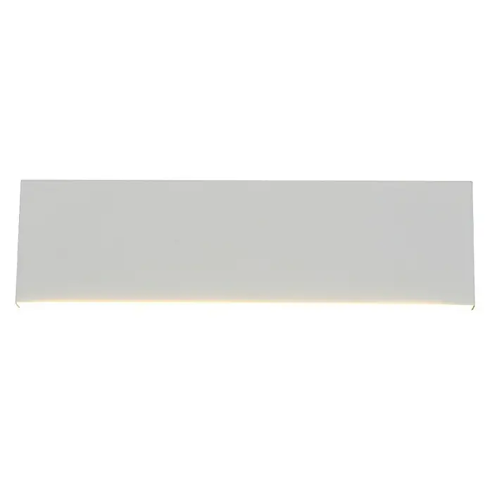 Trio Leuchten Wandleuchte Concha - 12 W, L x B x H: 4,5 x 28 x 8 cm, Weiß, Sonstige - Das Bild zeigt eine rechteckige, längliche, weiße LED-Leuchte vor einem schwarzen Hintergrund. Die Leuchte strahlt ein warmes, sanftes Licht aus.