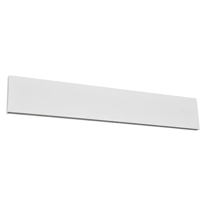 Trio Lighting Aplique de pared LED Concha - 9 W, L x An x Al: 4,5 x 47 x 8 cm, Blanco mate, Blanco cálido - Un panel de pared blanco rectangular y largo sobre un fondo negro, ideal para interiores modernos.