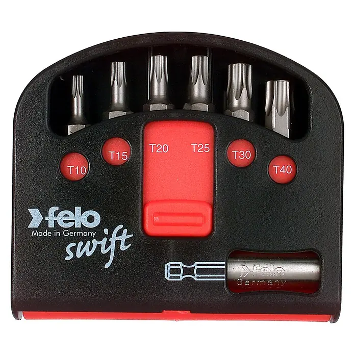 Felo Bit-Box Swift Industrie - 7 -tlg., Torx/BH - Torx-Bit-Set von Felo Swift, hergestellt in Deutschland. Präzise und hochwertig für professionelle Anwendungen mit verschiedenen Größen.