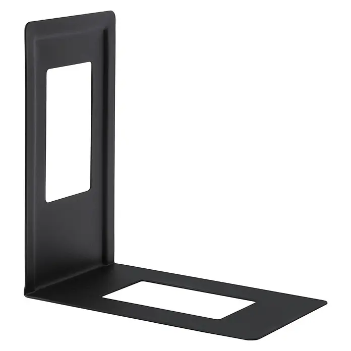 Element System Bücherstütze - 12 x 13 cm, Schwarz, 1 Stk. - Ein schwarzer, moderner Buchstütze mit rechteckigen Aussparungen. Ideal für Bücherregale und Schreibtische, um Ordnung zu halten.