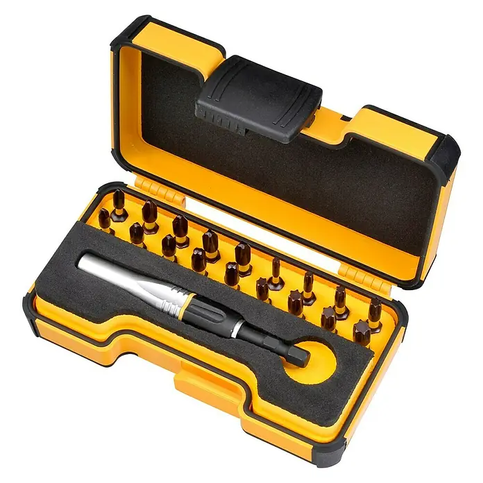 Felo Bit-Set XS-Strongbox Impact Pro - 19 -tlg. - Satz Schraubendreher und Bits in gelbem Kasten. Vielseitiges Werkzeugset für Reparaturen und Heimwerkerprojekte.