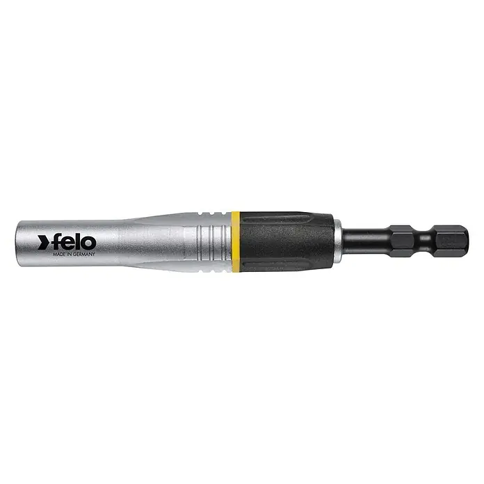 Felo Bithalter 4 Impact - 1 Stk. - Ein Felo Bithalter mit einem schwarzen Bitaufsatz, ideal für Schraubarbeiten. Robuste Verarbeitung für den professionellen Einsatz.