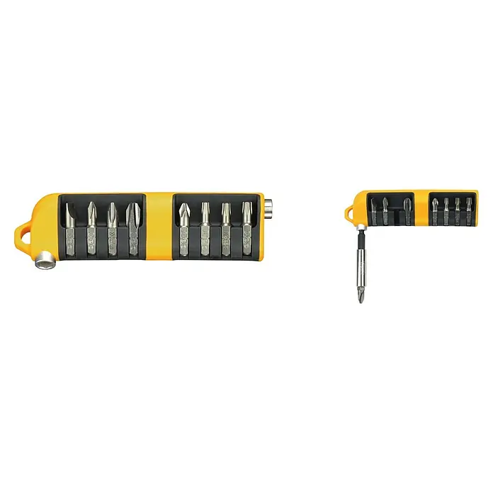 Felo Bit-Set Bit-Tool Impact - 11 -tlg. - Ein Set mit Schraubendreher-Bits in einer gelben Aufbewahrungsbox, ideal für verschiedene Schraubarbeiten und Reparaturen.