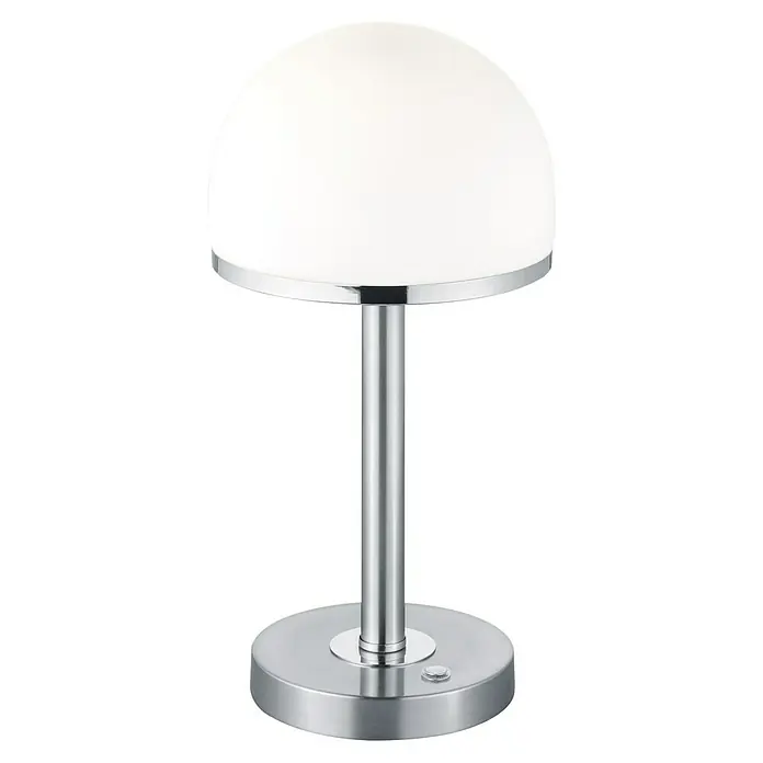 Trio Leuchten LED-Tischleuchte Berlin - 4 W, B x H: 19,5 x 39 cm, Silber, Warmweiß - Moderne Tischleuchte mit einem runden, weißen Lampenschirm und einem schlanken, silbernen Metallsockel, ideal für Nachttische.