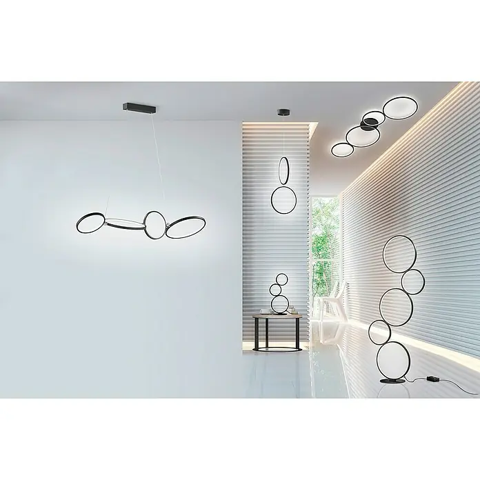 Trio Leuchten Rondo LED-Deckenleuchte - 37 W, L x B x H: 34,3 x 97 x 5,5 cm, Schwarz matt, Warmweiß - Hänge-, Decken-, Tisch- und Stehleuchten der Serie "Circles". Die Leuchten bestehen aus runden Elementen in Schwarz und Weiß.