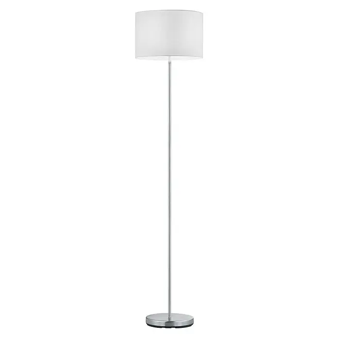 Trio Leuchten Hotel Stehleuchte Hotel - 60 W, Höhe: 160 cm, Nickel-matt, Weiß, E27 - Elegante Stehlampe mit einem runden, weißen Lampenschirm und einem schlanken, silberfarbenen Ständer. Ideal für moderne Wohnräume.