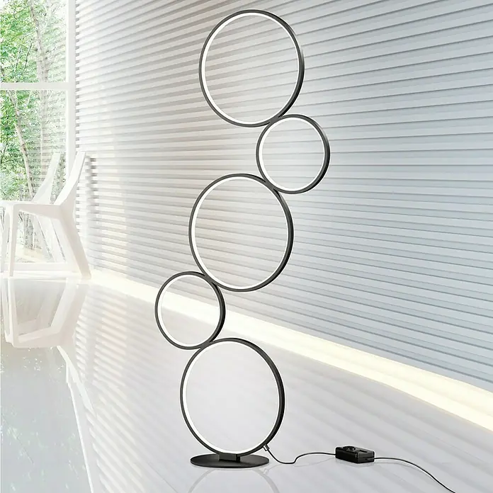 Trio Leuchten Rondo LED-Tischleuchte - 17 W, L x B x H: 15 x 20,7 x 45 cm, Schwarz, Warmweiß - Elegante Stehlampe mit kreisförmigem Design. Die Lampe verfügt über fünf unterschiedlich große Kreise mit integriertem LED-Licht.