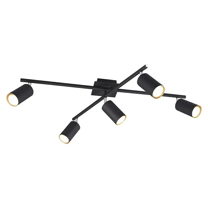 Trio Leuchten Marley Deckenstrahler - 3 W, L x B x H: 57,4 x 77,4 x 22,4 cm, Schwarz, GU10 - Moderne, schwarze Deckenleuchte mit fünf schwenkbaren Strahlern, die eine stilvolle Beleuchtung ermöglicht. Sie ist perfekt für jeden Wohnraum geeignet.