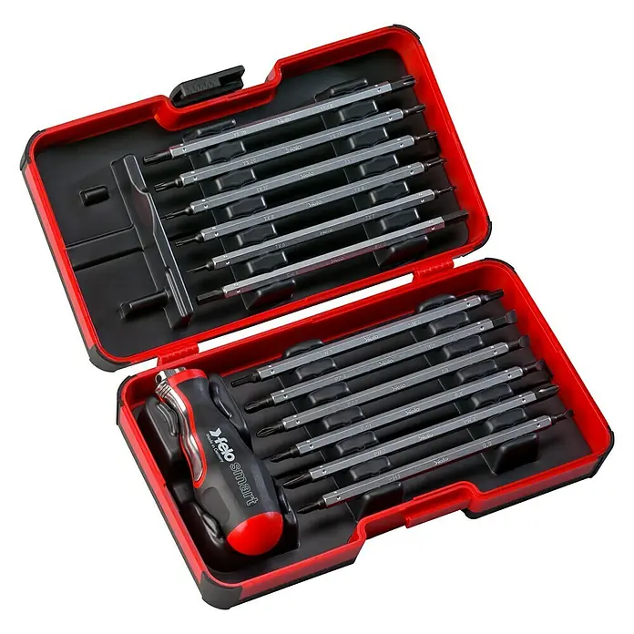 Felo Schraubendreher-Set XL-Strongbox Smart Evo - 13 -tlg. - Werkzeugkasten mit Schraubendreher-Set von Felo Smart, ideal für präzise Arbeiten. Das Set beinhaltet verschiedene Bits und einen ergonomischen Griff.