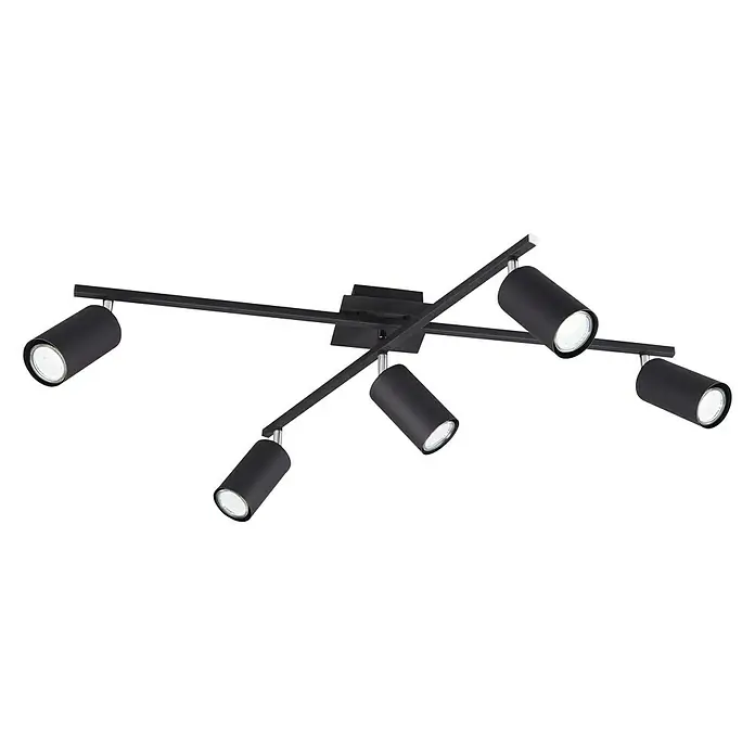 Trio Leuchten Marley Deckenstrahler - 3 W, L x B x H: 57,4 x 77,4 x 22,4 cm, Schwarz, GU10 - Schwarze Deckenleuchte mit fünf Strahlern für eine stilvolle Beleuchtung im Raum. Modernes Design mit verstellbaren Spots.