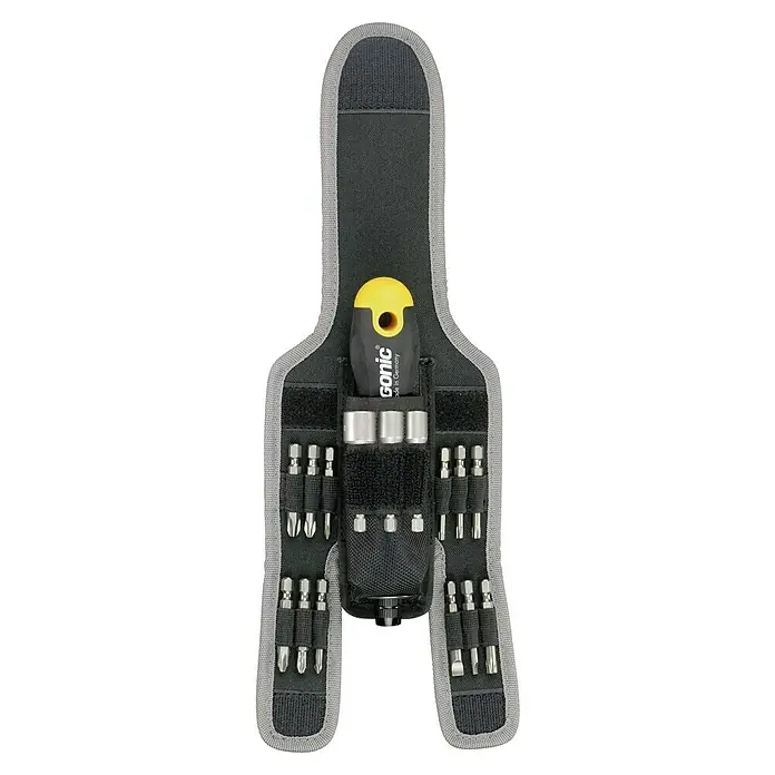 Felo Werkzeuggürtel-Set ERGONIC® K - 22 -tlg. - Werkzeugarmband mit verschiedenen Aufsätzen und Schraubendreher, ideal für Handwerker und Heimwerker, die Werkzeuge griffbereit haben müssen.