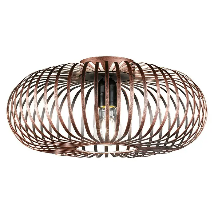 Trio Leuchten Deckenleuchte rund Johann - 60 W, B x H: 40 x 17 cm, Kupfer antik, E27 - Elegante Pendelleuchte mit einem kunstvollen, käfigartigen Design in Kupferoptik, die ein warmes und einladendes Licht erzeugt.
