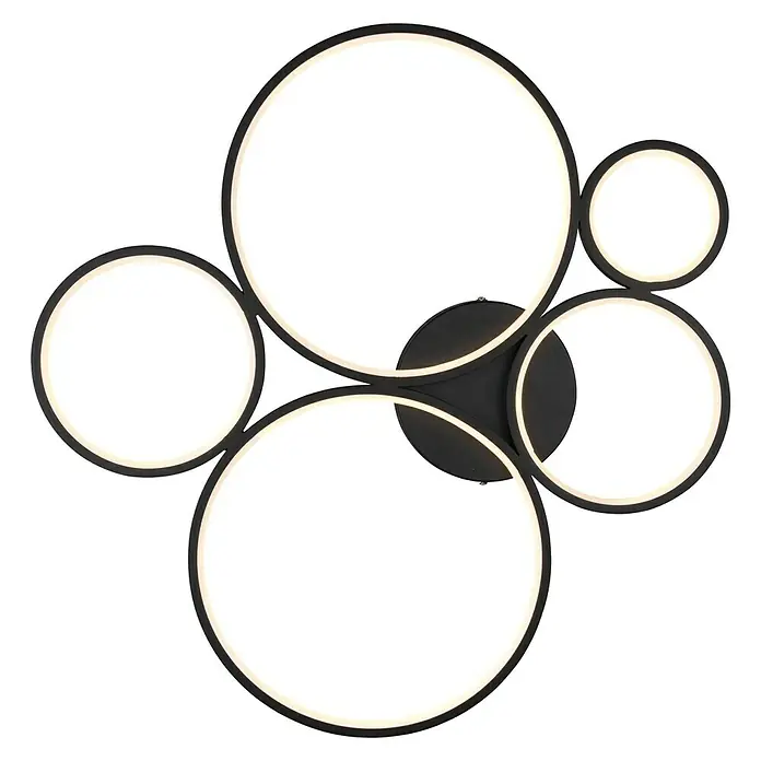 Trio Leuchten Rondo LED-Deckenleuchte - 49 W, L x B x H: 53 x 59 x 5,5 cm, Schwarz, Warmweiß - Moderne Deckenleuchte mit kreisförmigem Design. Die Lampe besteht aus mehreren Ringen mit integrierten LED-Leuchten.
