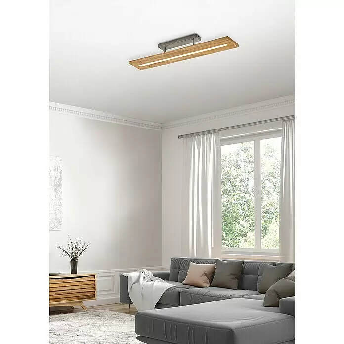 Trio Leuchten LED-Deckenleuchte Brad - 27 W, L x B x H: 16 x 100 x 20 cm, Braun, Warmweiß - Stimmungsaufnahme