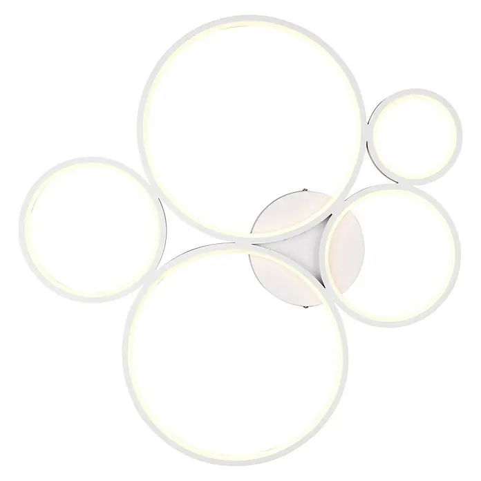 Trio Leuchten Rondo LED-Deckenleuchte - 49 W, L x B x H: 53 x 59 x 5,5 cm, Weiß, Warmweiß - Moderne Deckenleuchte mit kreisförmigem Design. Die Lampe besteht aus mehreren Ringen und einer runden Basis und sorgt für ein helles Ambiente.