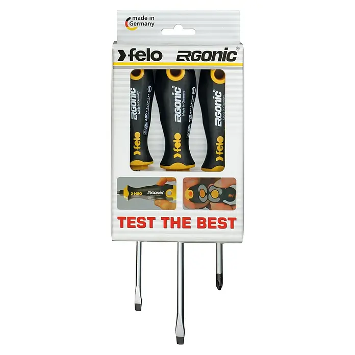 Felo Schraubendreher-Set ERGONIC® - 3 -tlg., Geeignet für: Squareschrauben - Set mit drei Felo Ergonic Schraubendrehern, bekannt für ihre ergonomischen Griffe und hochwertige Verarbeitung.